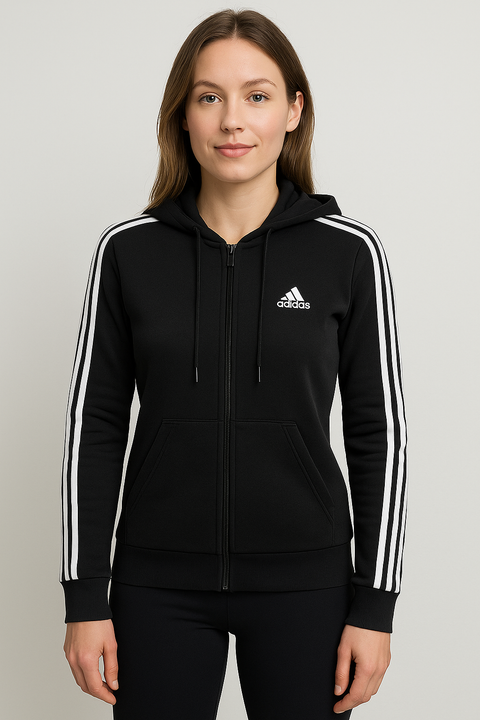 Adidas Women's Black Essentials 3 Stripes Zip Up Jacket |Adidas In Lebanon