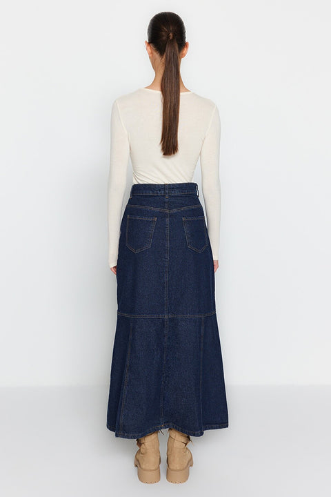 SD Women's  Navy Blue Denim Skirt With Stitching Detail TR646 shr
