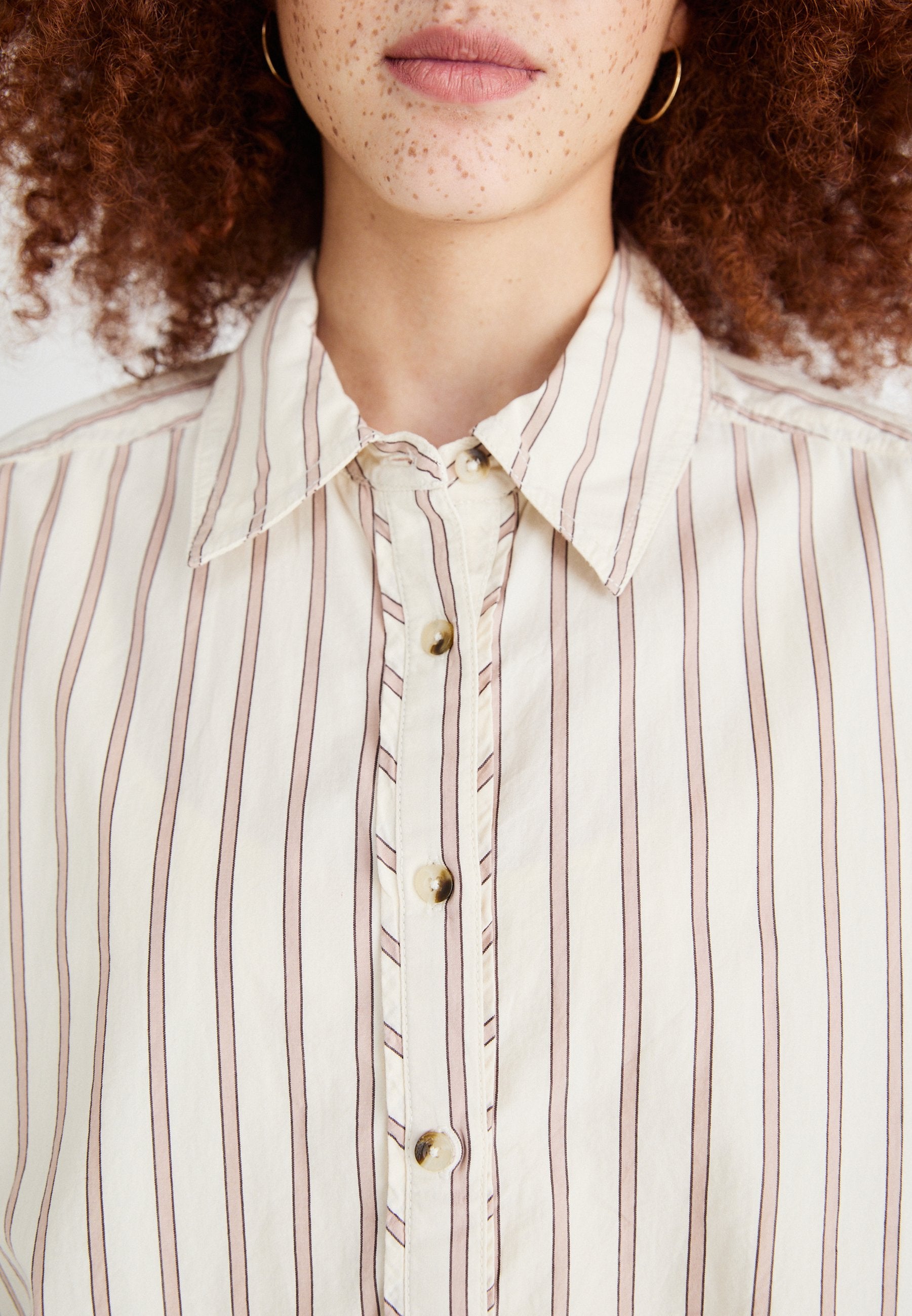 Free People Women's Beige Striped Varsity Vibes Button-Down Shirt | Free People In Lebanon