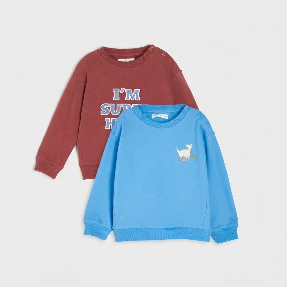 Sinsay Baby Boy's Maroon and Blue Ribbed Cuffs 2-Pack Sweatshirt