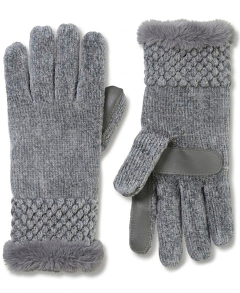 Isotoner Signature Women's Grey Chenille Knit Water Repellent Gloves with Popcorn Cuff | Isotoner Signature In Lebanon