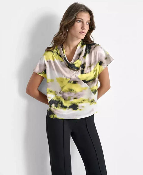 DKNY Women's Multicolor Printed Cowlneck Blouse | DKNY In Lebanon