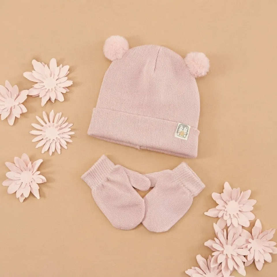 Sinsay Baby Girl's Pink Winter Cozy Design Beanie and Gloves Accessories Set