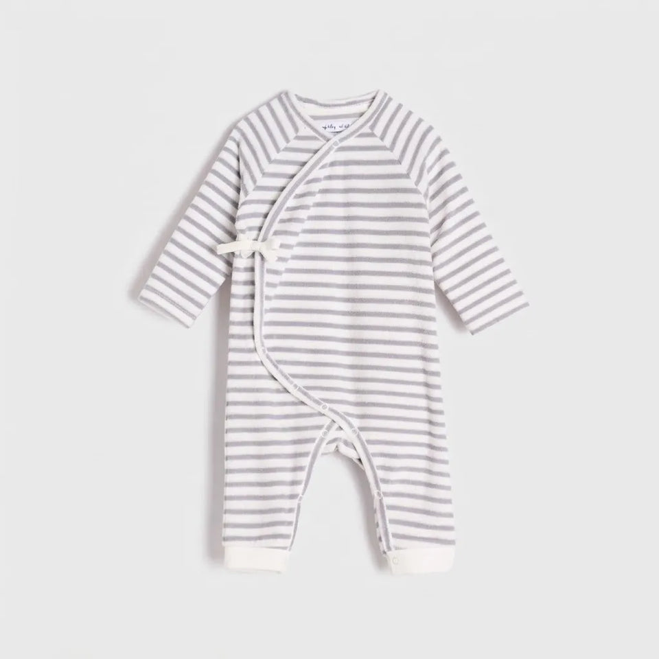 Sinsay Baby Boy's Light Grey and White Horizontal Stripe Pattern Comfy Overall