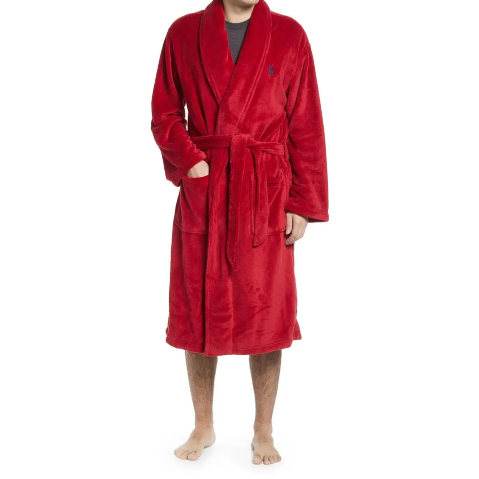 Polo Ralph Lauren Men's Red Soft Cotton Velour Sleep Robe