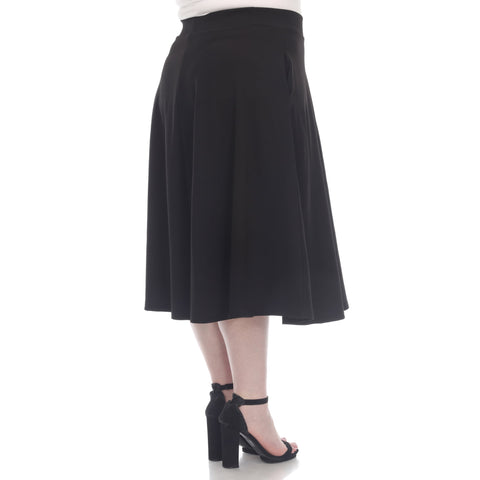White Mark Women's Black Plus Size Flared Midi Skirt | White Mark In Lebanon