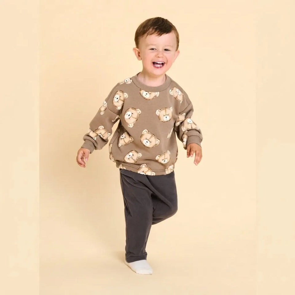Sinsay Baby Boy's Brown Teddy Bear Face Sweatshirt and a Dark Grey Side Pocktes Sweatpants