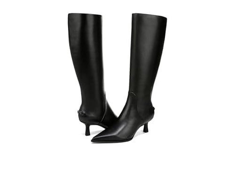Yulia Womens Leather Pointed Toe Knee-High Boots