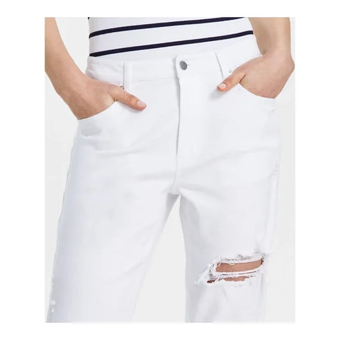 Tinseltown Women's White  Relaxed Ripped Straight-Leg Jeans |Tinseltown in Lebanon