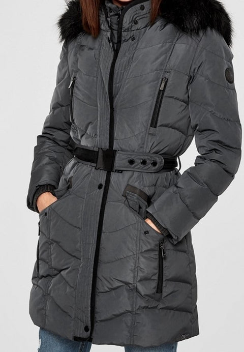 S.Oliver Women's Dark Gray Quilted Hooded Coat |S.Oliver In Lebanon