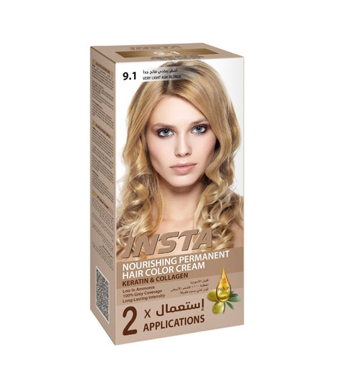 Insta Hair Coloring Cream Keratin & Collagen 9.1 Very Light Ash Blonde 110ml