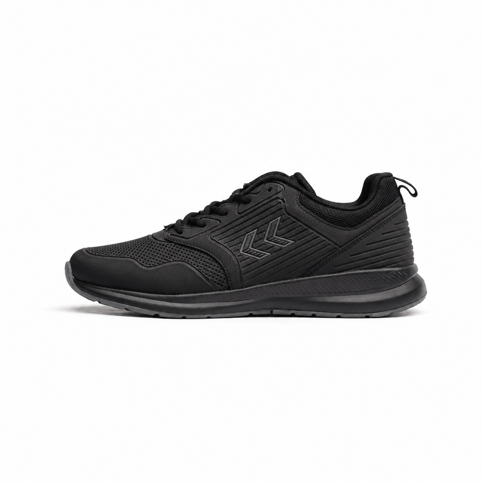 Black athletic shoe on a white background