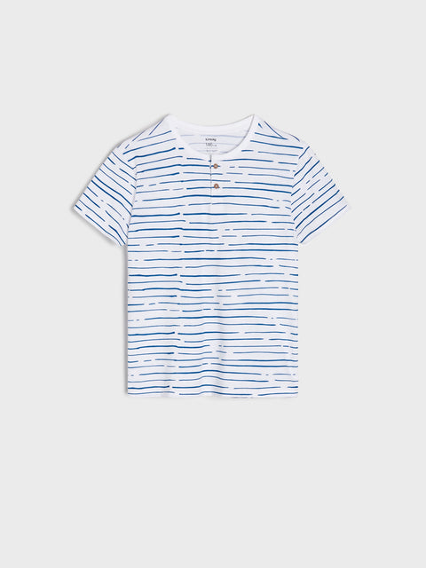 Sinsay Boy's White & Navy Striped Buttoned Neck T-Shirt|Sinsay In Lebanon
