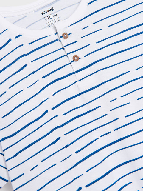 Sinsay Boy's White & Navy Striped Buttoned Neck T-Shirt|Sinsay In Lebanon