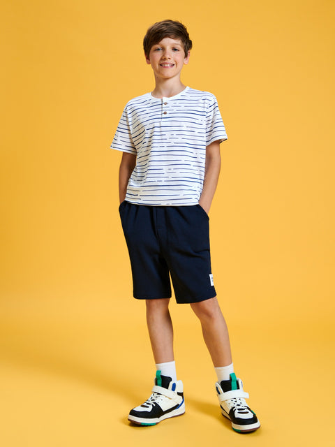 Sinsay Boy's White & Navy Striped Buttoned Neck T-Shirt|Sinsay In Lebanon