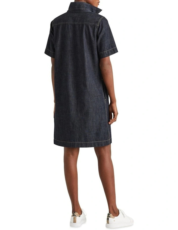 Lauren Ralph Lauren Women's Dark Navy Short Sleeve Denim Shift  Dress  | Lauren Ralph Lauren in Lebanon