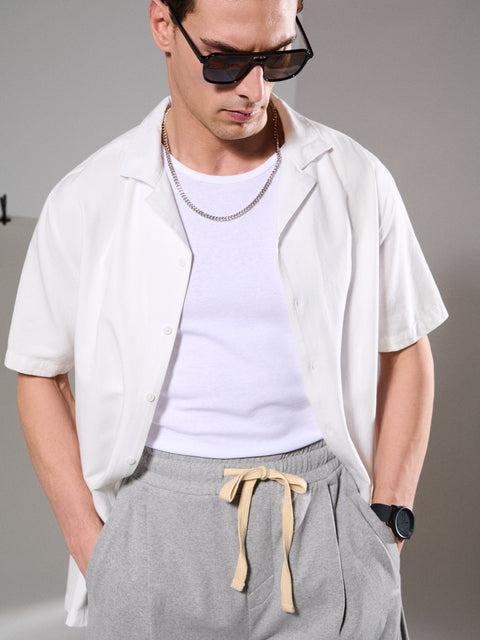 Sinsay Men's White Long-Sleeve Cotton-Blend Shirt | Sinsay In Lebanon