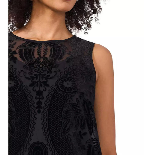 Vince Camuto Women's Black Flocked-Print Sleeveless Top | Vince Camuto In Lebanon