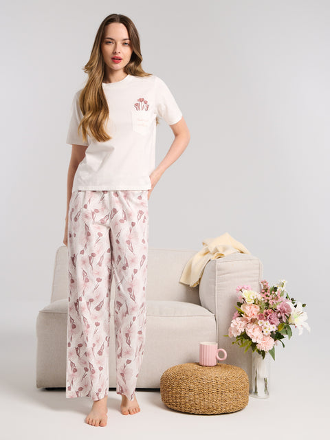 Sinsay Women's White & Purple Printed Pajama Set|Sinsay In Lebanon
