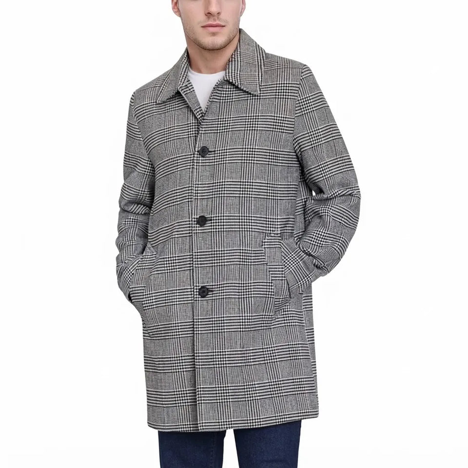 Sean John Men's Gray Classic Single-Breasted Striped Coat