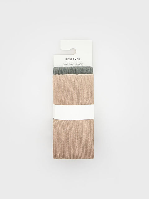 Reserved Girl's Beige & Olive Green Ribbed Pack Of 2 Tights | Reserved In Lebanon