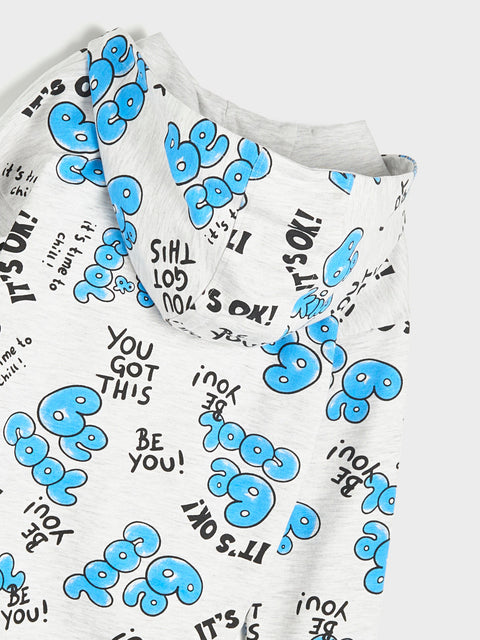 Baby bibs with text and blue shapes on a white background