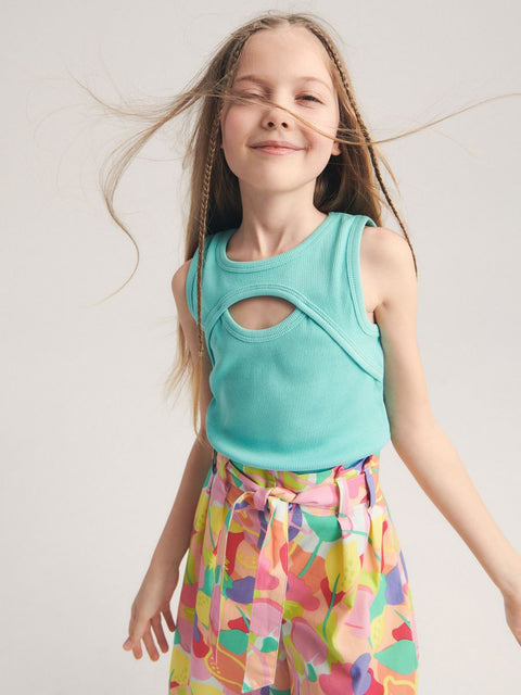 Reserved Girl's Light Turquoise Cutout Sleeveless Blouse |Reserved In Lebanon