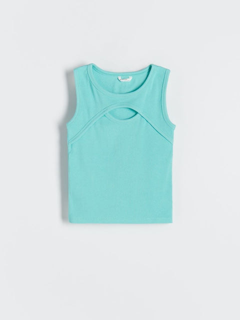 Reserved Girl's Light Turquoise Cutout Sleeveless Blouse |Reserved In Lebanon