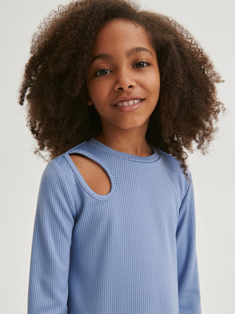 Reserved Girl's Blue Ribbed Dress With A Decorative Cutout | Reserved In Lebanon