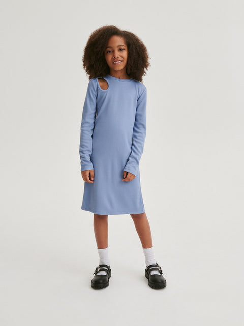 Reserved Girl's Blue Ribbed Dress With A Decorative Cutout | Reserved In Lebanon