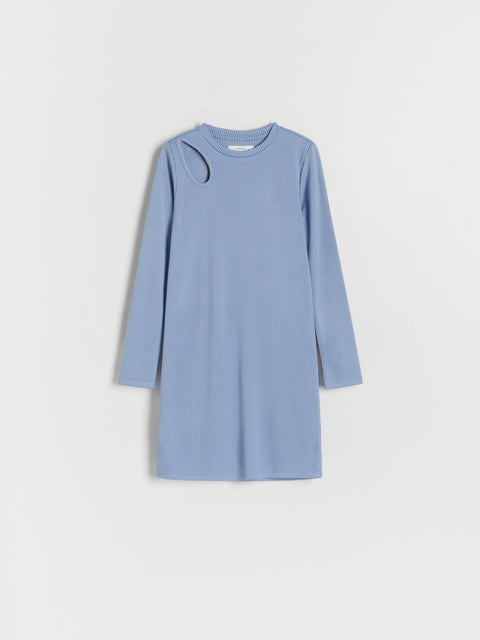 Light blue dress with long sleeves on a white background