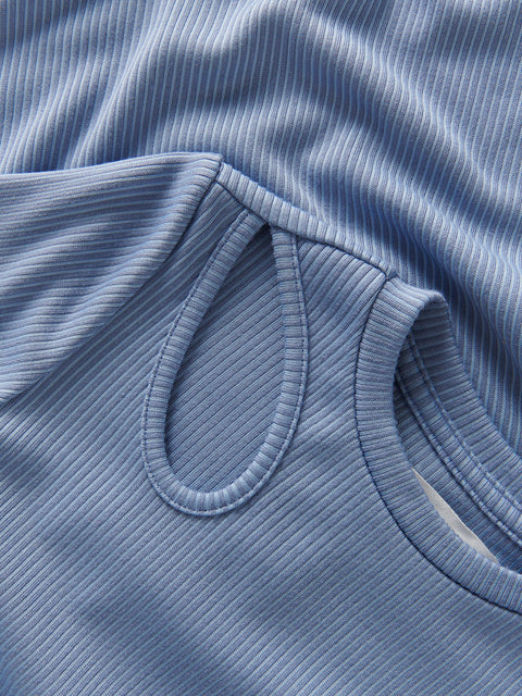 Reserved Girl's Blue Ribbed Dress With A Decorative Cutout | Reserved In Lebanon