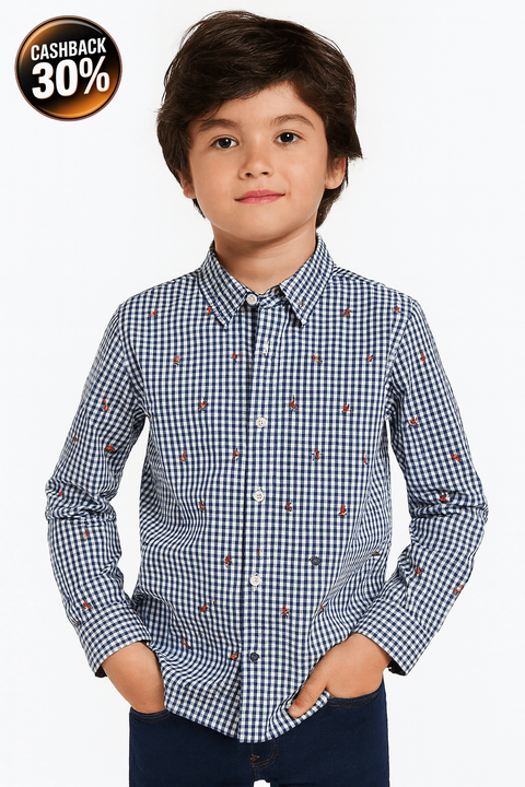 Boboli Boy's White/Navy Crowbar Shirt| Boboli in Lebanon