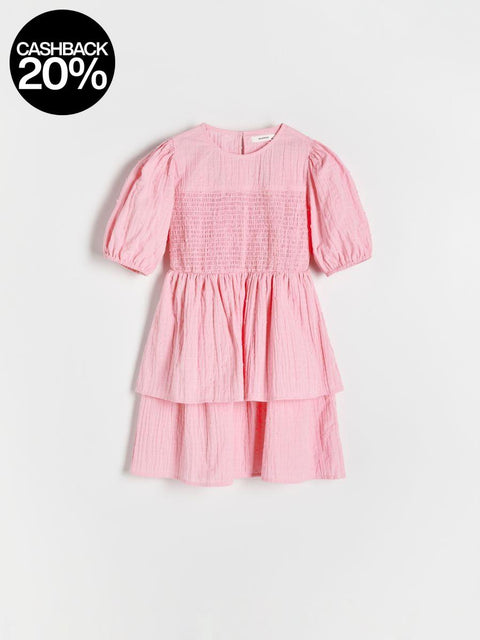 Reserved Girl's Pink Cotton Short Sleeve Ruffle Dress | Reserved In Lebanon