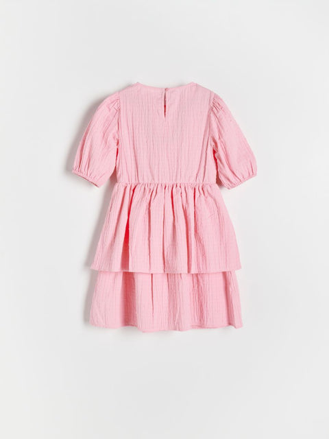 Reserved Girl's Pink Cotton Short Sleeve Ruffle Dress | Reserved In Lebanon