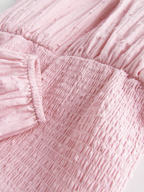 Reserved Girl's Pink Cotton Short Sleeve Ruffle Dress | Reserved In Lebanon