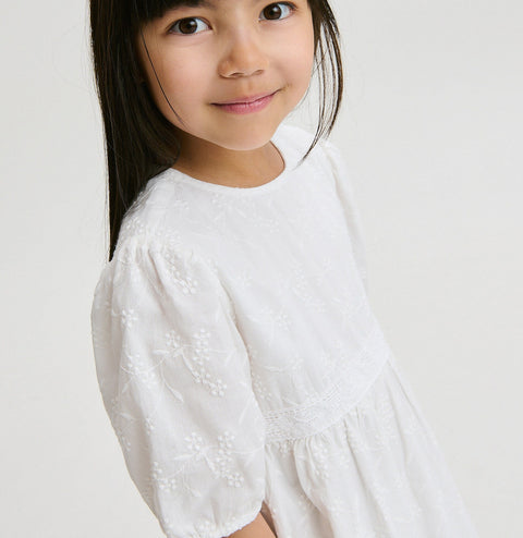 Reserved Girl's White Short Sleeve Floral Pattern Dress | Reserved In Lebanon