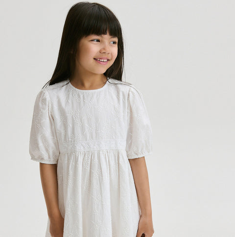 Reserved Girl's White Short Sleeve Floral Pattern Dress | Reserved In Lebanon