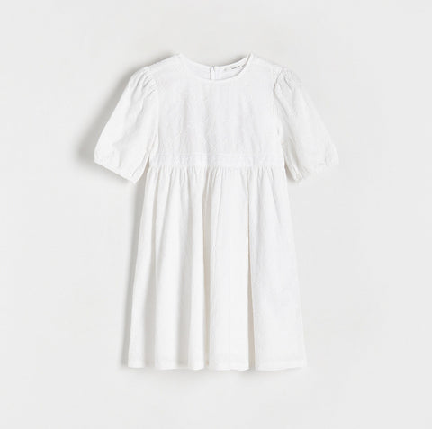 Reserved Girl's White Short Sleeve Floral Pattern Dress | Reserved In Lebanon