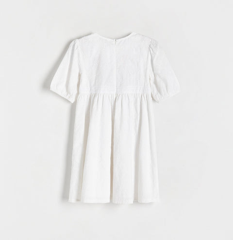 Reserved Girl's White Short Sleeve Floral Pattern Dress | Reserved In Lebanon