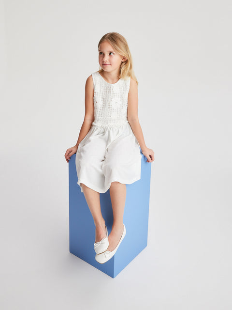 Reserved Girl's Off White Openwork Sleeveless Dress | Reserved In Lebanon