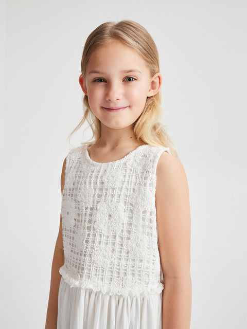 Reserved Girl's Off White Openwork Sleeveless Dress | Reserved In Lebanon