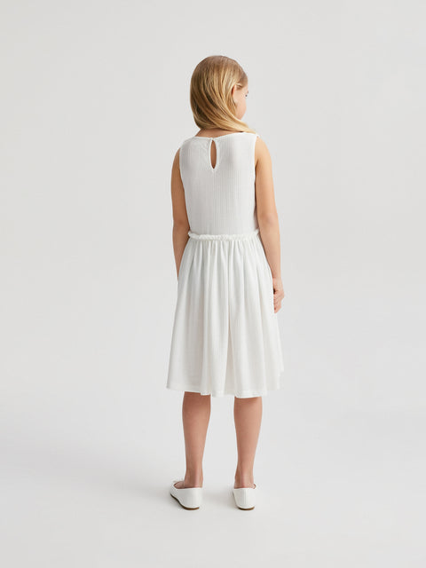 Reserved Girl's Off White Openwork Sleeveless Dress | Reserved In Lebanon