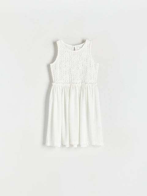 Reserved Girl's Off White Openwork Sleeveless Dress | Reserved In Lebanon