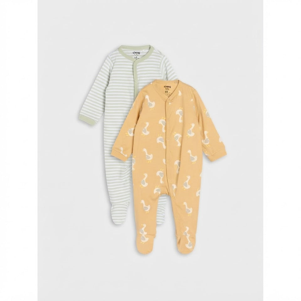 Sinsay Baby Boy's Beige & Green Duck Printed 2 Pack Overall