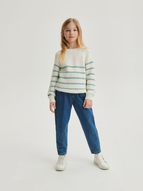 Reserved Girl's White Classic Striped Sweater | Reserved In Lebanon