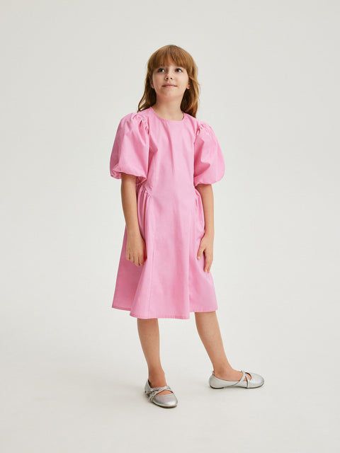 Reserved Girl's Pink Cotton Dress With Puff Sleeves | Reserved In Lebanon