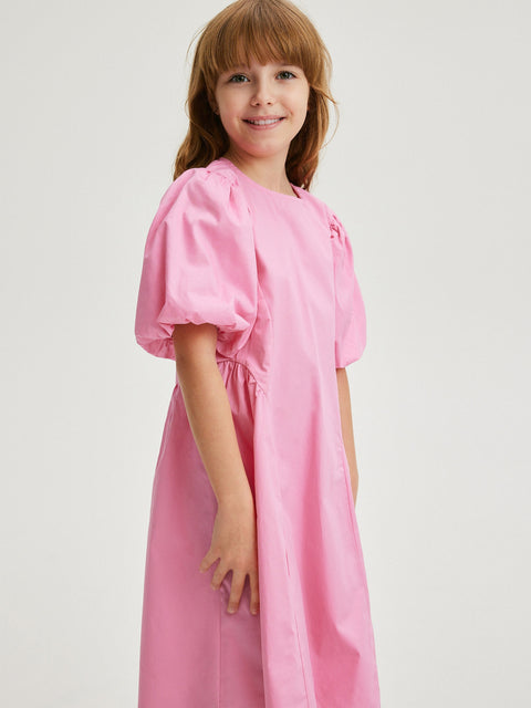 Reserved Girl's Pink Cotton Dress With Puff Sleeves | Reserved In Lebanon