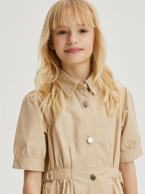 Reserved Girl's Beige Cotton Shirt Dress | Reserved In Lebanon