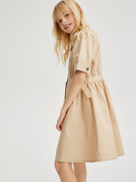 Reserved Girl's Beige Cotton Shirt Dress | Reserved In Lebanon